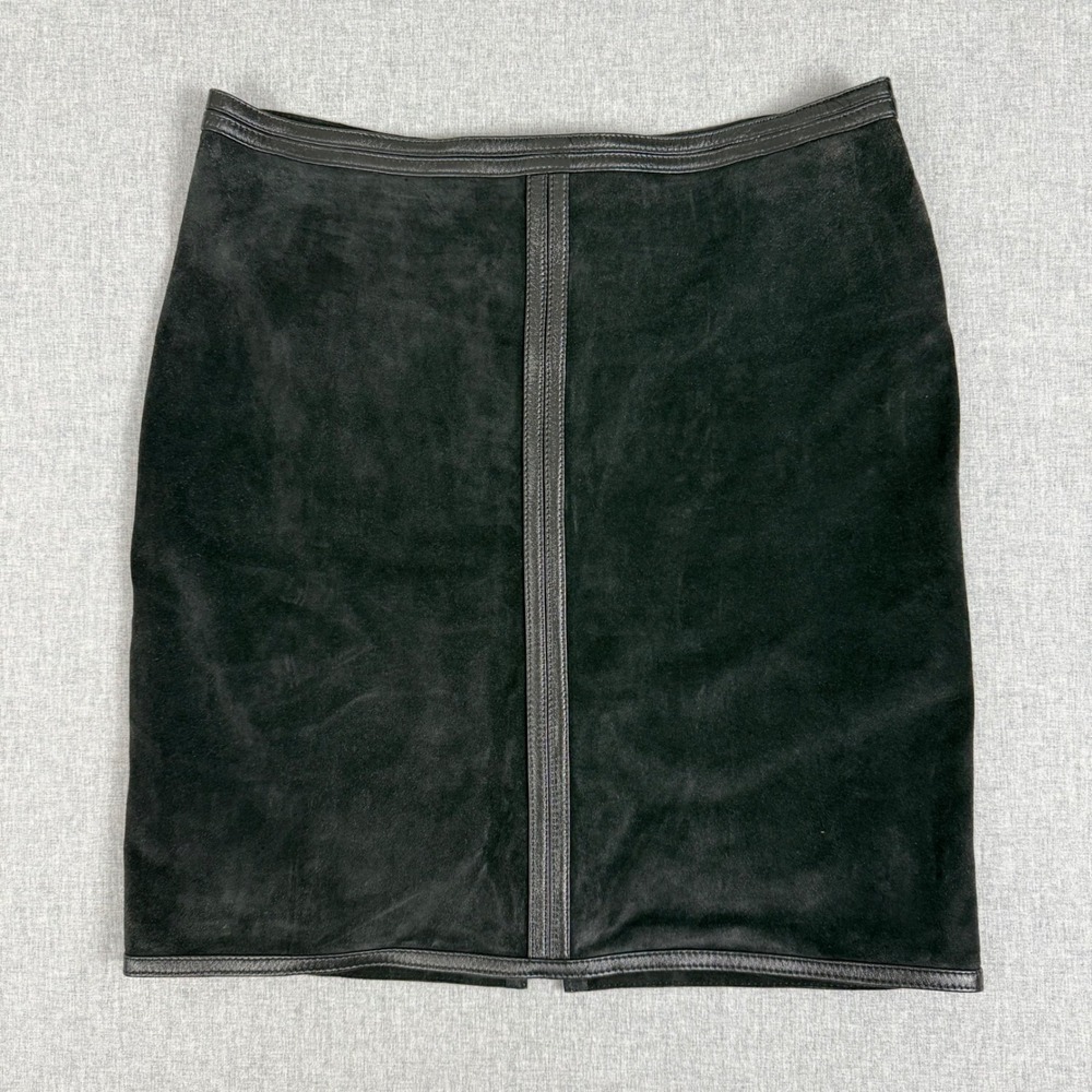 Earl Jean Black Suede Leather Mini Skirt Size L Y2K Biker